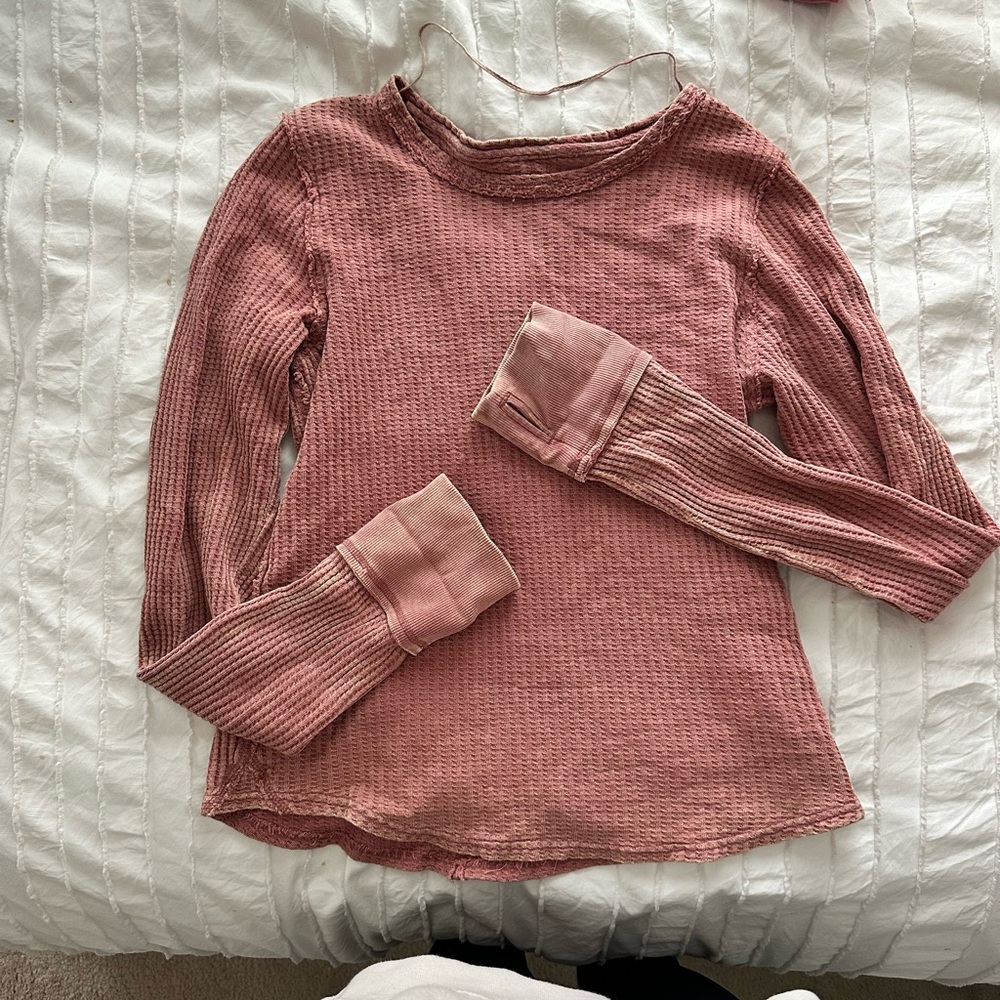 We The Free Pink Waffle Knit Top